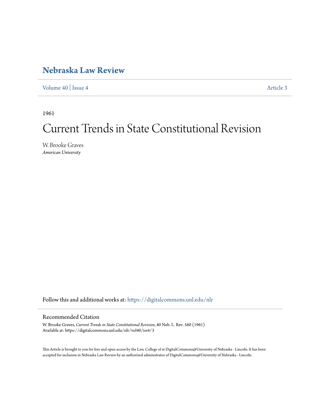 Current Trends in State Constitutional Revision W