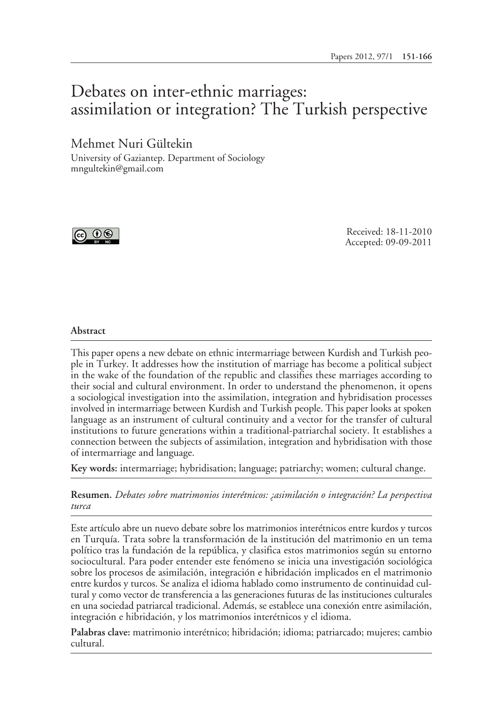 Debates on Inter-Ethnic Marriages: Assimilation Or Integration? the Turkish Perspective