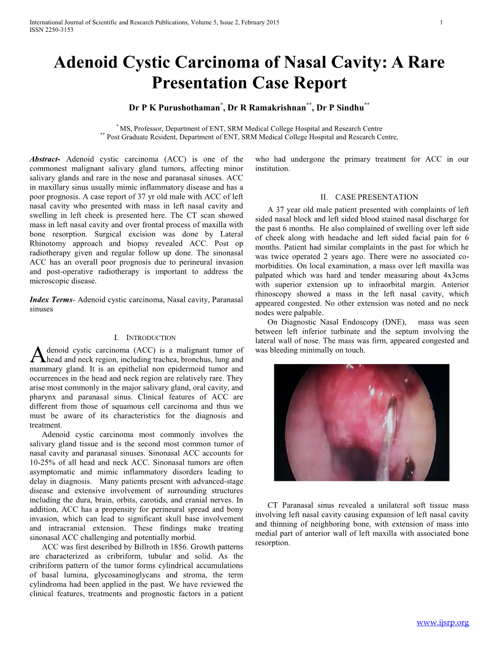 Adenoid Cystic Carcinoma of Nasal Cavity: a Rare Presentation Case Report