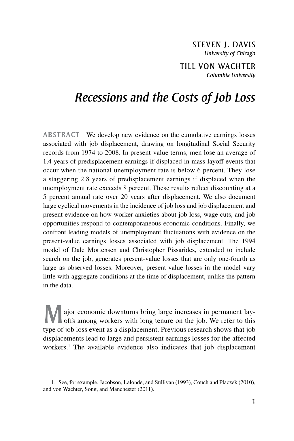 Recessions and the Costs of Job Loss