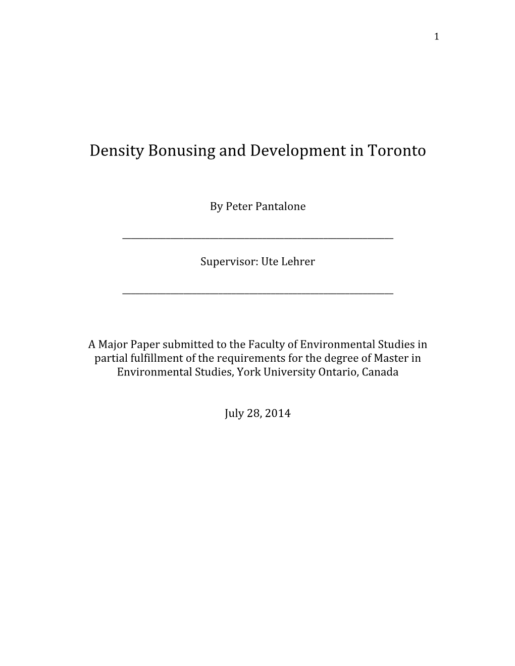 Density Bonusing and Development in Toronto
