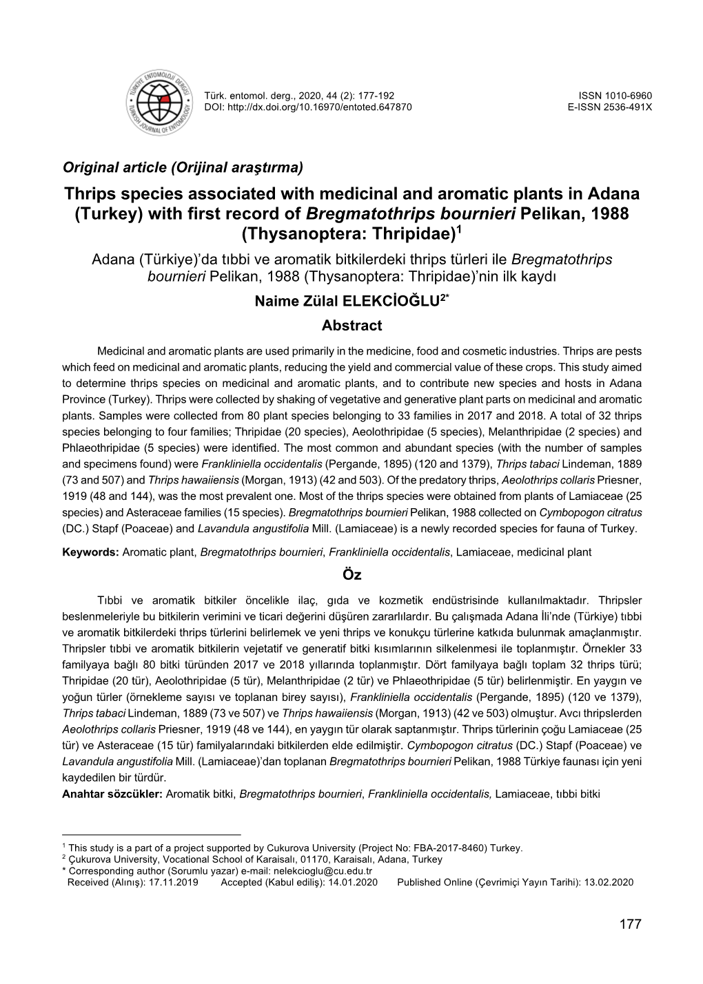 Thrips Species Associated with Medicinal and Aromatic