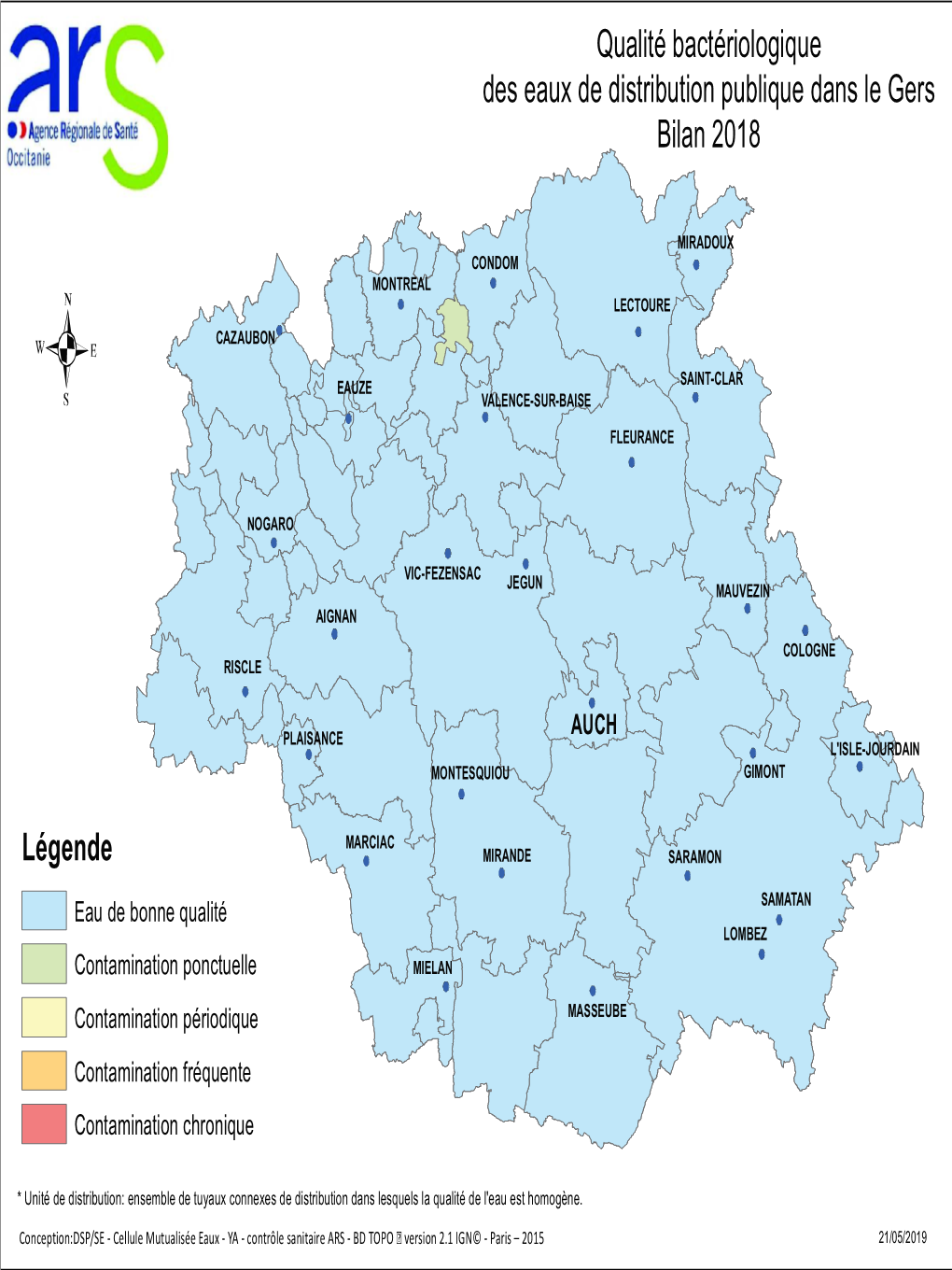 Qualité Bactériologique Des Eaux De Distribution Publique Dans Le Gers Bilan 2018