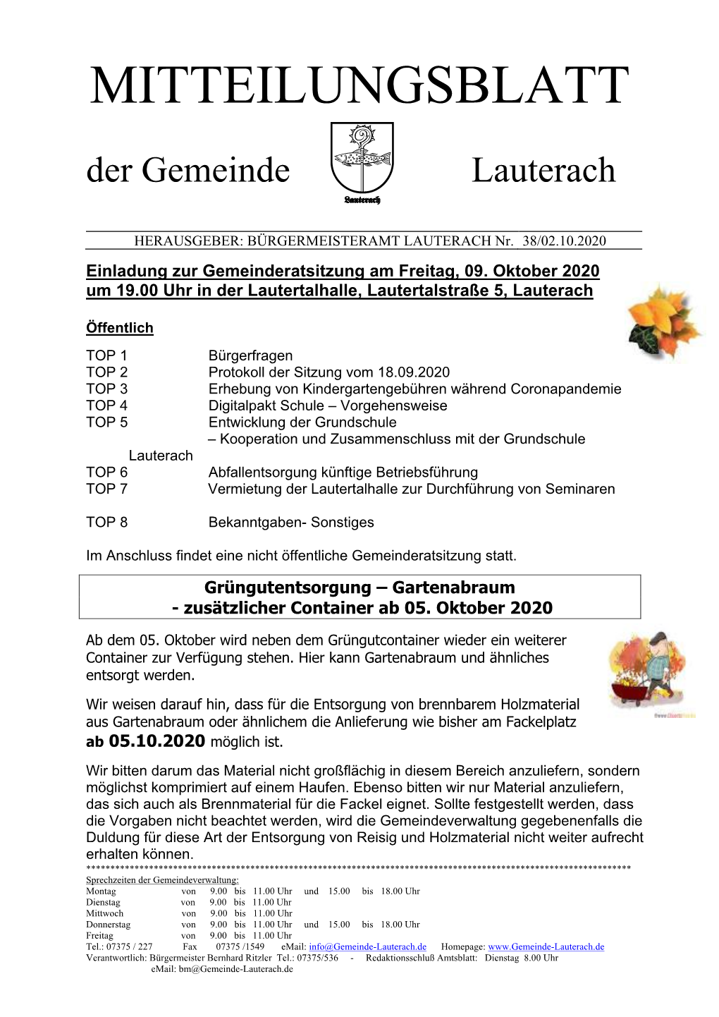 Mitteilungsblatt Nr. 38 Vom 02.10.2020