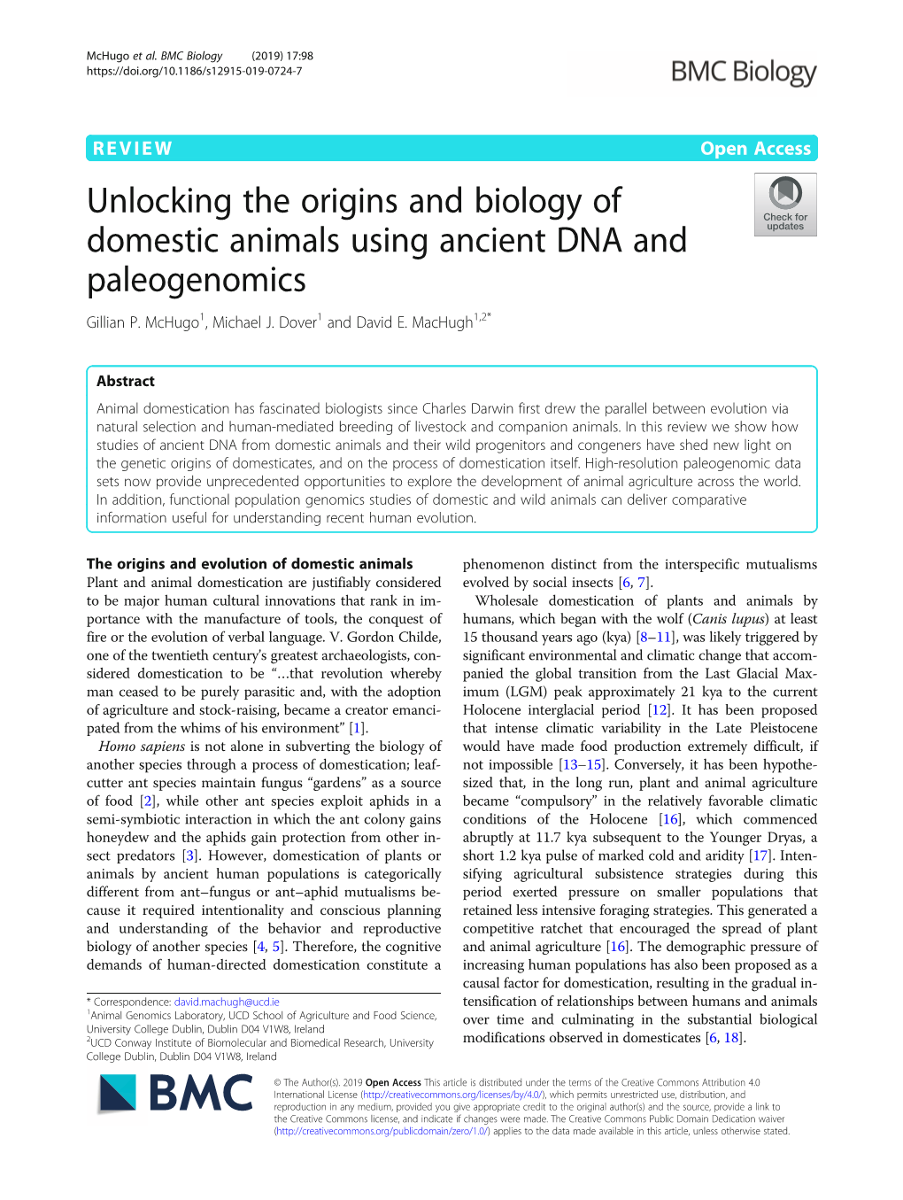 Unlocking the Origins and Biology of Domestic Animals Using Ancient DNA and Paleogenomics Gillian P