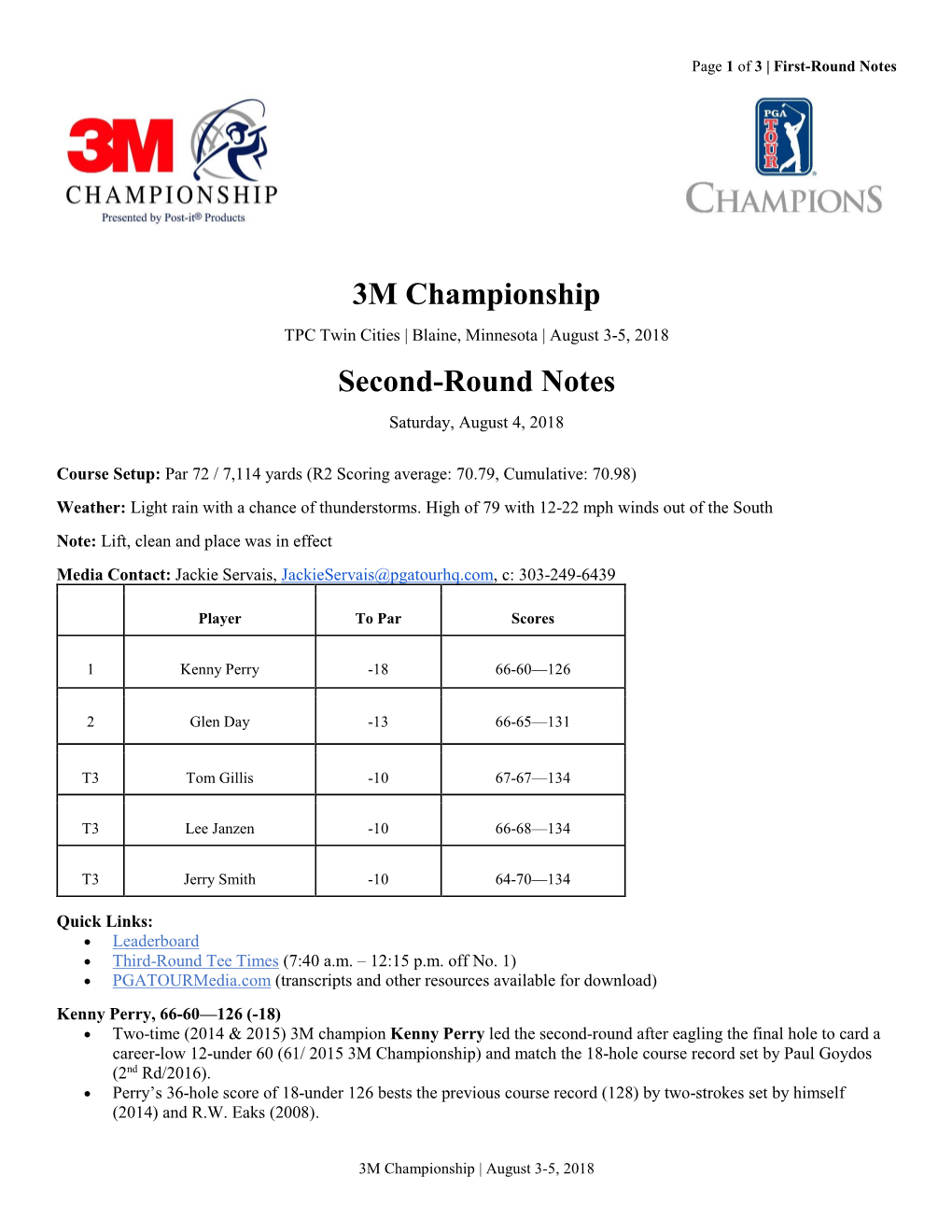 3M Championship Second-Round Notes