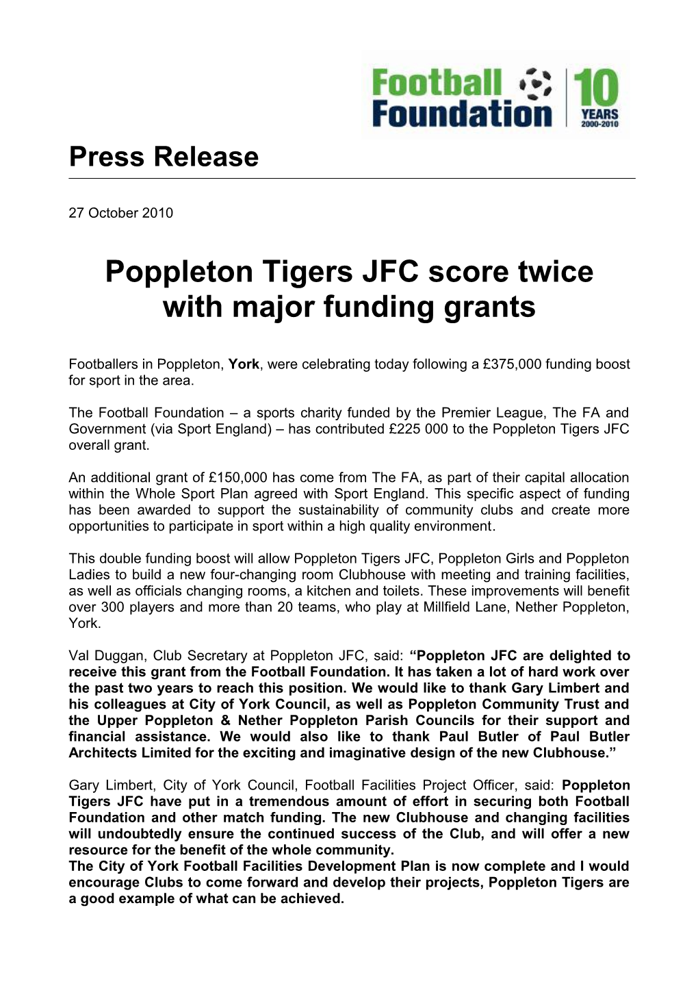 Poppleton Tigers JFC Score Twice