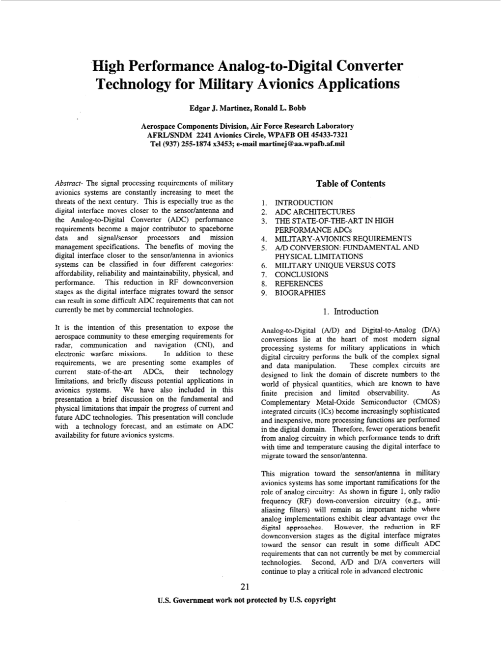 High Performance Analog-To-Digital Converter Technology for Military Avionics Applications