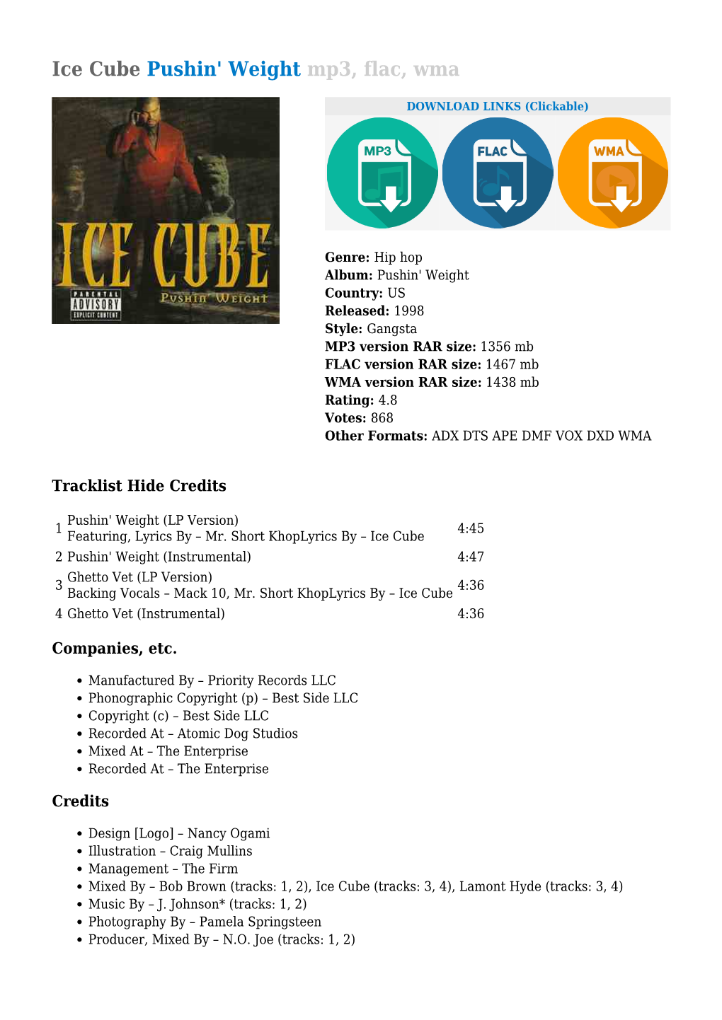 Ice Cube Pushin' Weight Mp3, Flac, Wma