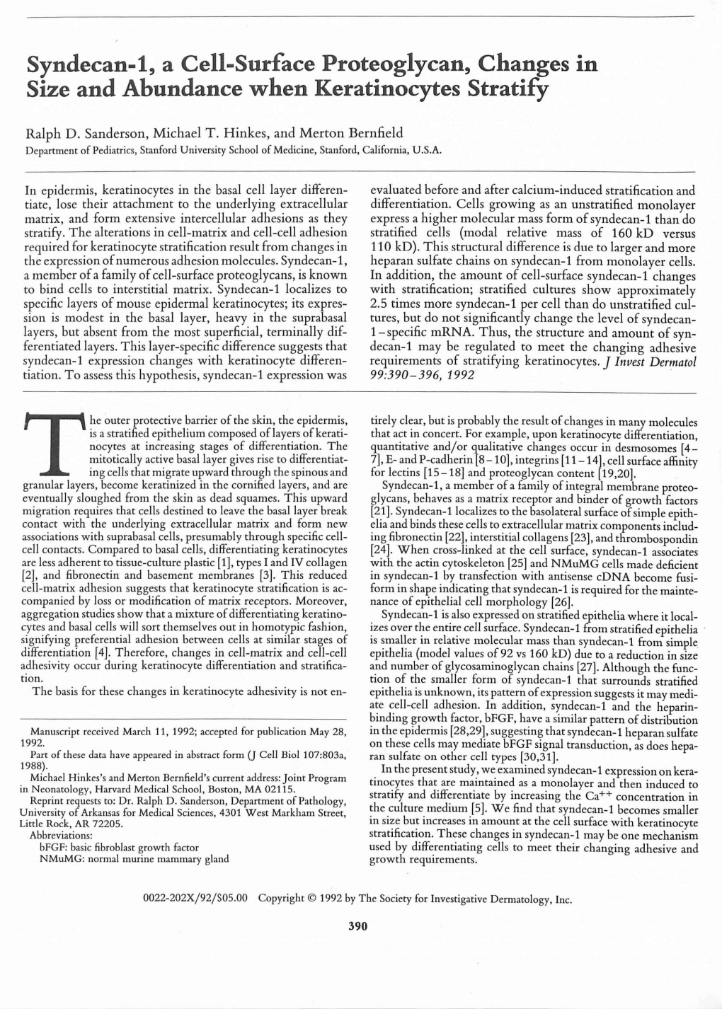 Syndecan-1, a Cell-Surface Proteoglycan, Changes In