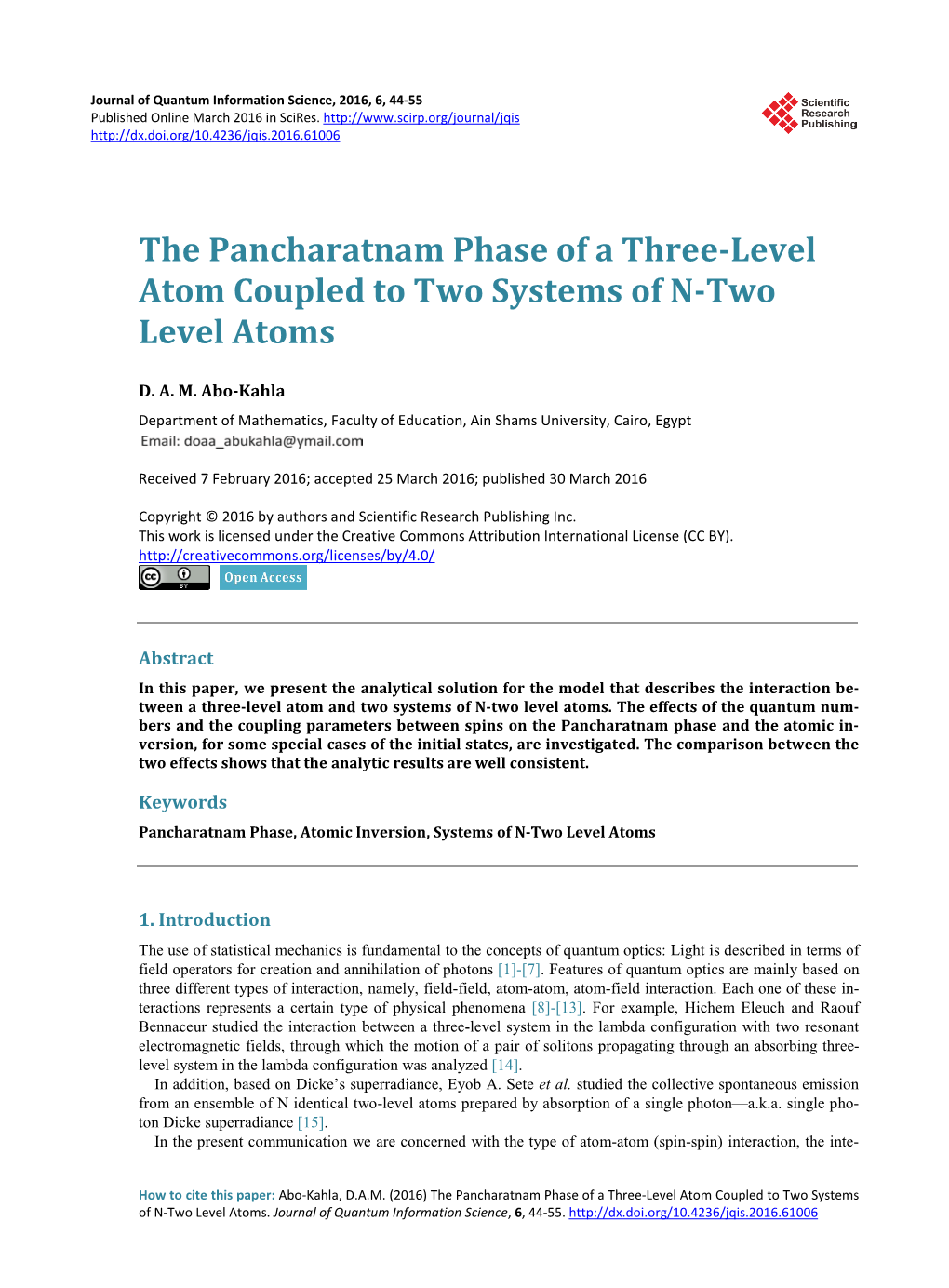 The Pancharatnam Phase of a Three-Level Atom Coupled to Two Systems of N-Two Level Atoms