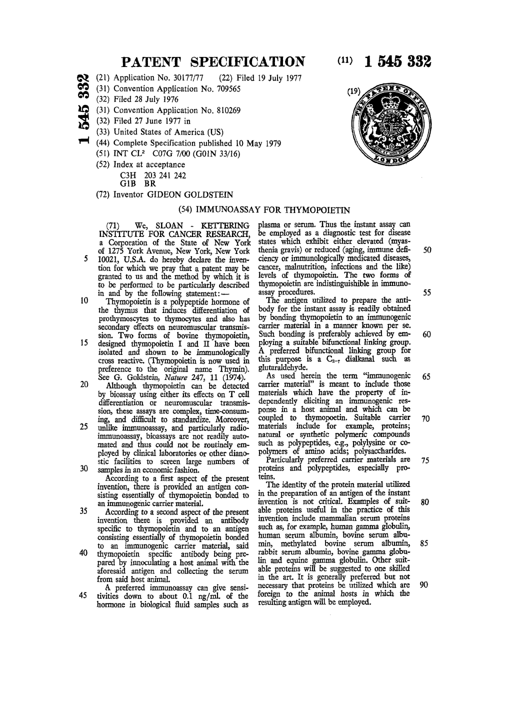 PATENT SPECIFICATION &lt;«&gt; 1 545