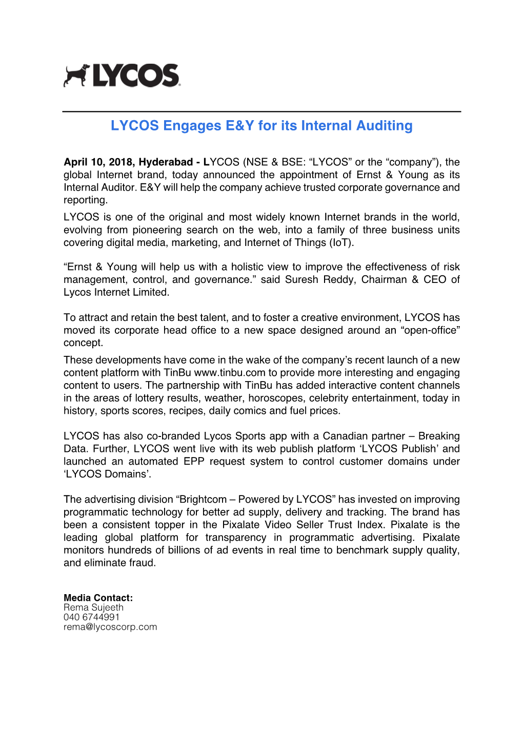 LYCOS Engages E&Y for Its Internal Auditing