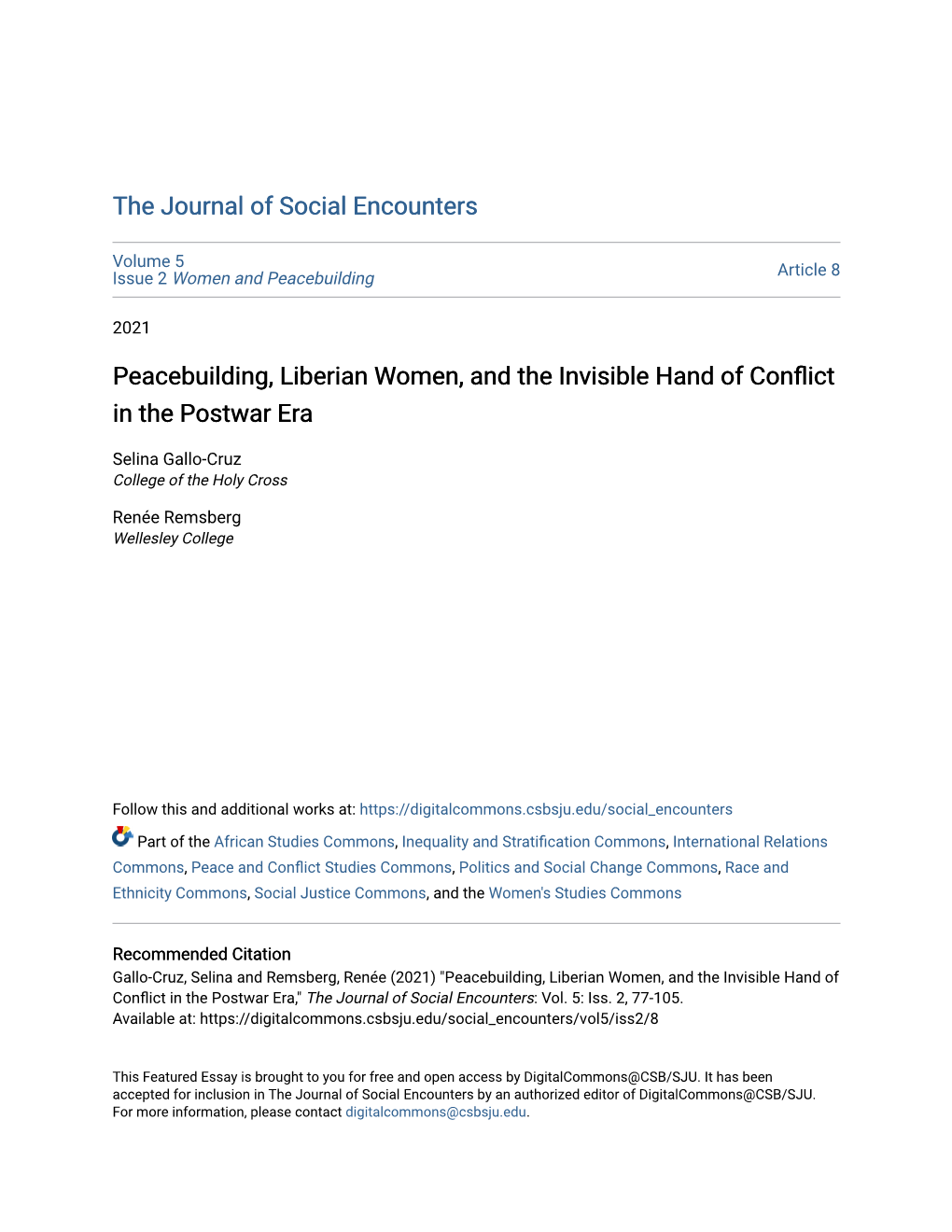 Peacebuilding, Liberian Women, and the Invisible Hand of Conflict in the Postwar Era