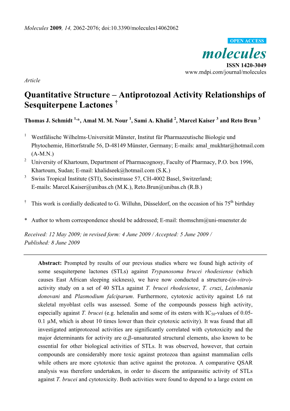 Antiprotozoal Activity Relationships of Sesquiterpene Lactones †