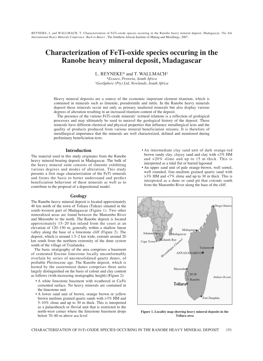 Characterization of Feti-Oxide Species Occuring in the Ranobe Heavy Mineral Deposit, Madagascar