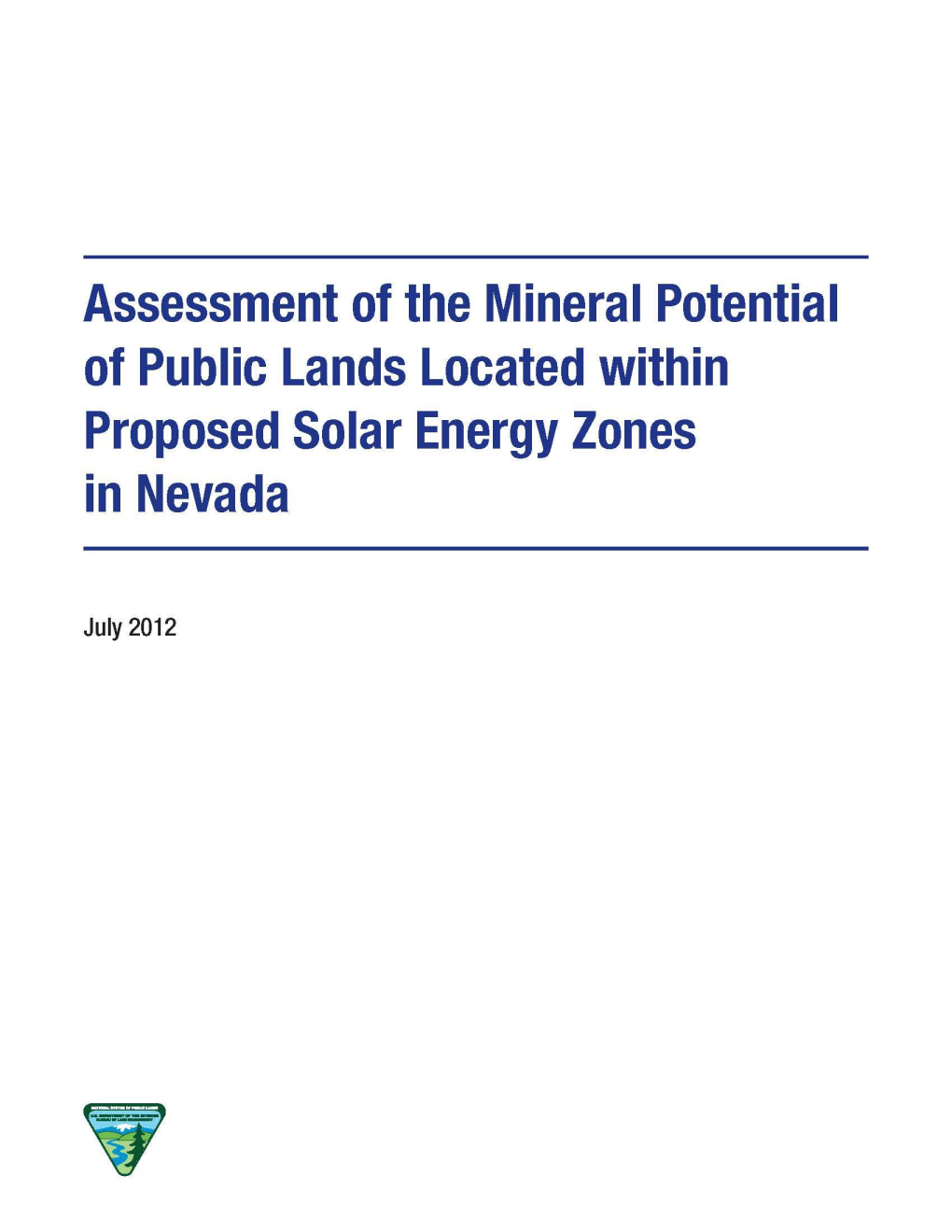 Assessment of the Mineral Potential of Public Lands Located Within Proposed Solar Energy Zones in Nevada