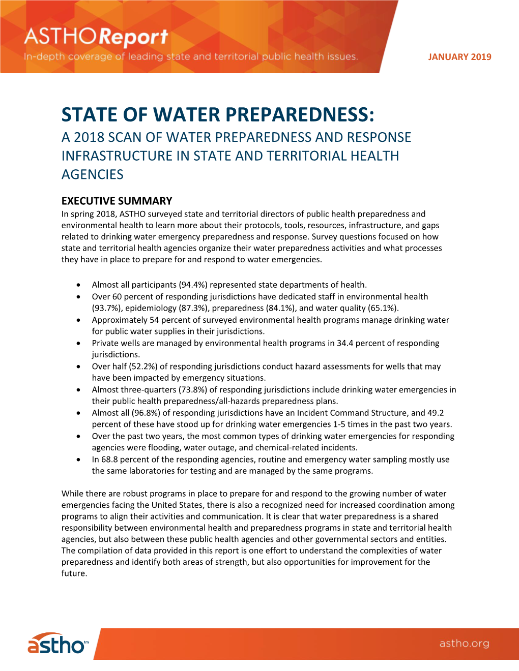 State of Water Preparedness: a 2018 Scan of Water Preparedness and Response Infrastructure in State and Territorial Health Agencies