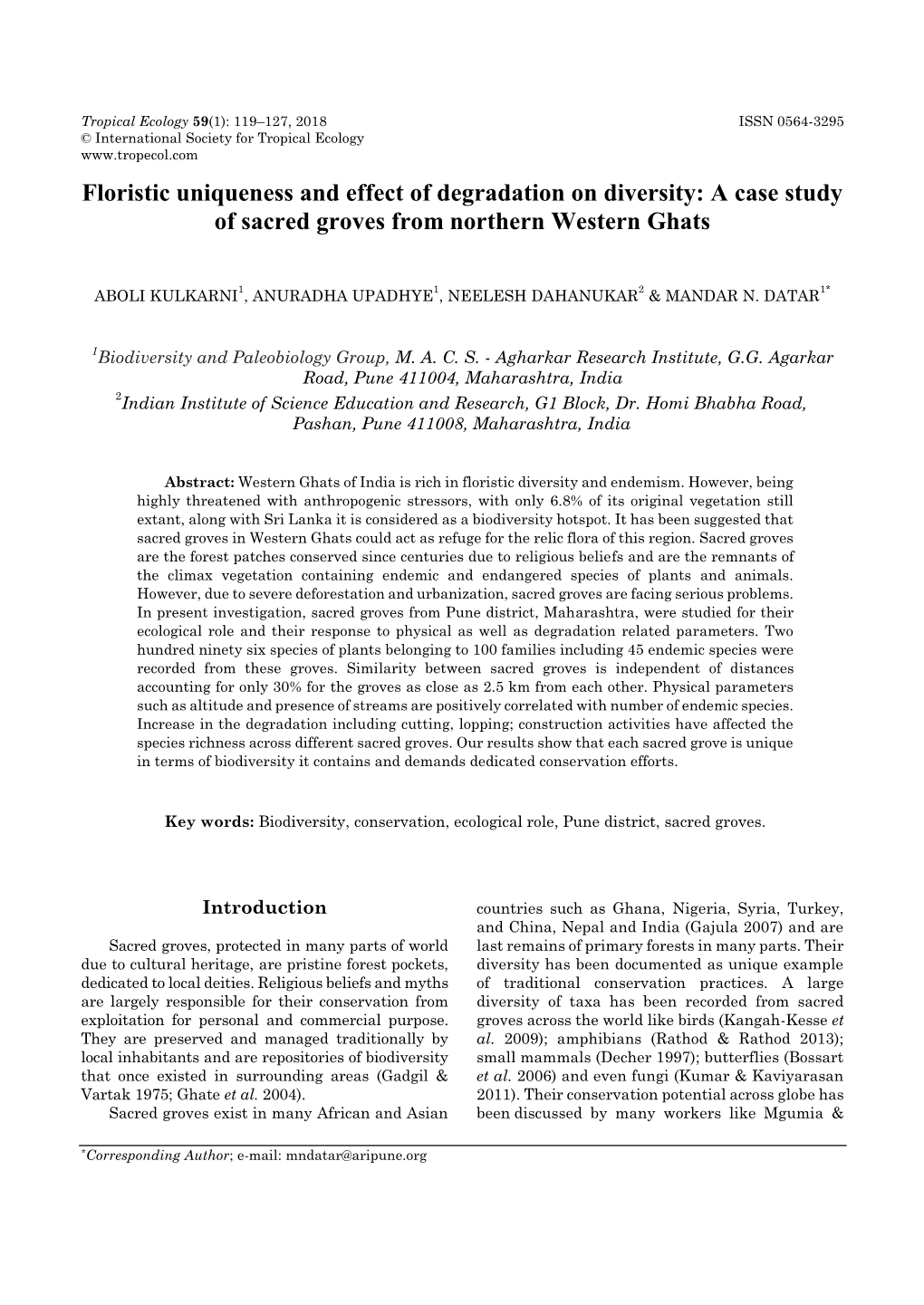 A Case Study of Sacred Groves from Northern Western Ghats