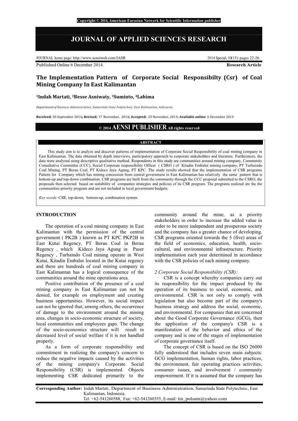 Journal of Applied Sciences Research