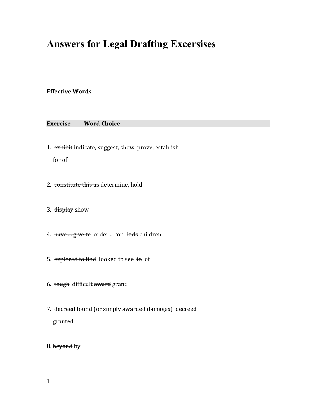 Answers for Legal Drafting Excersises