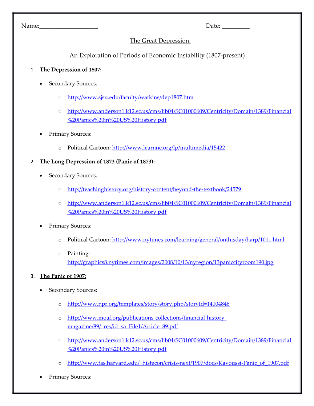 An Exploration of Periods of Economic Instability (1807-Present)