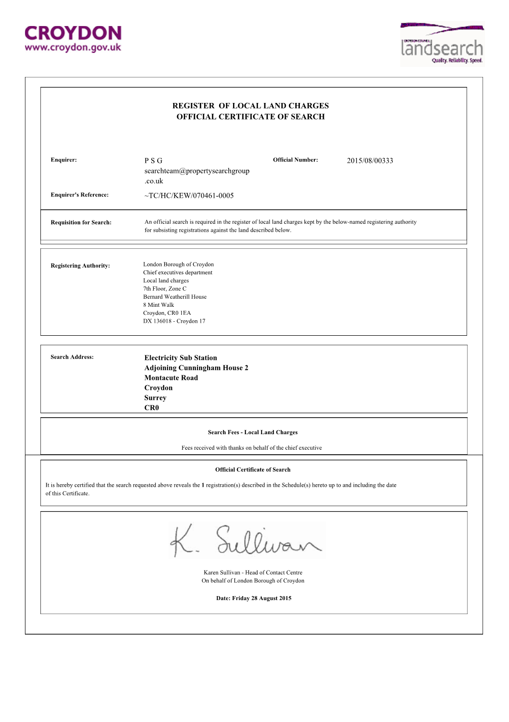 Register of Local Land Charges Official Certificate of Search