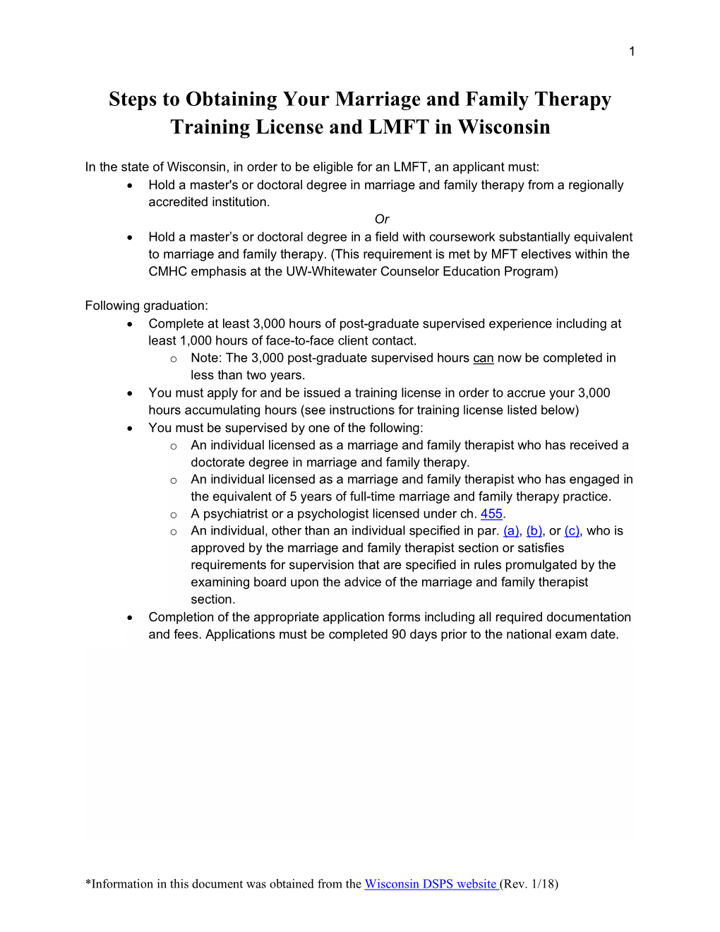 Steps to Obtaining Your Marriage and Family Therapy Training License and LMFT in Wisconsin