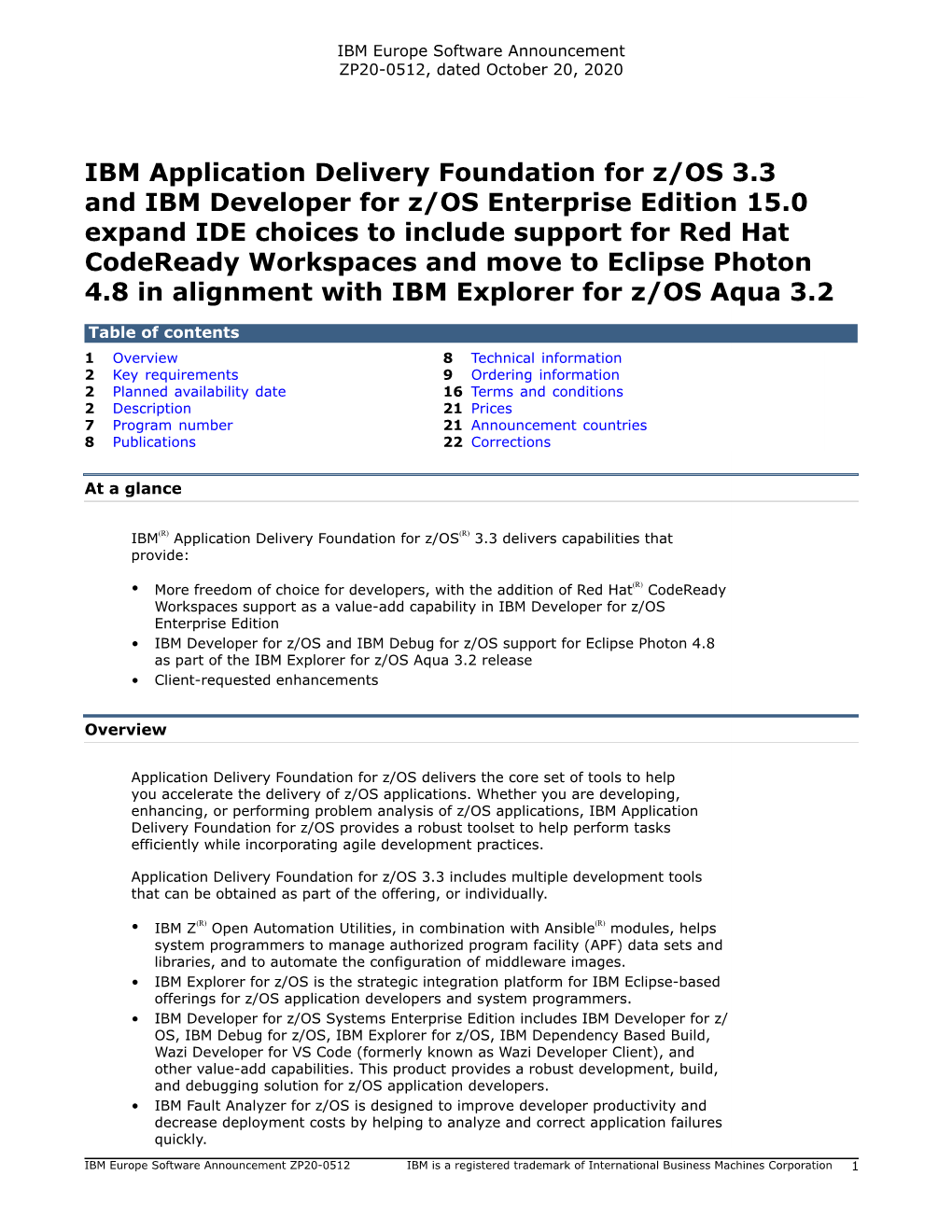 IBM Application Delivery Foundation for Z/OS 3.3 and IBM Developer For