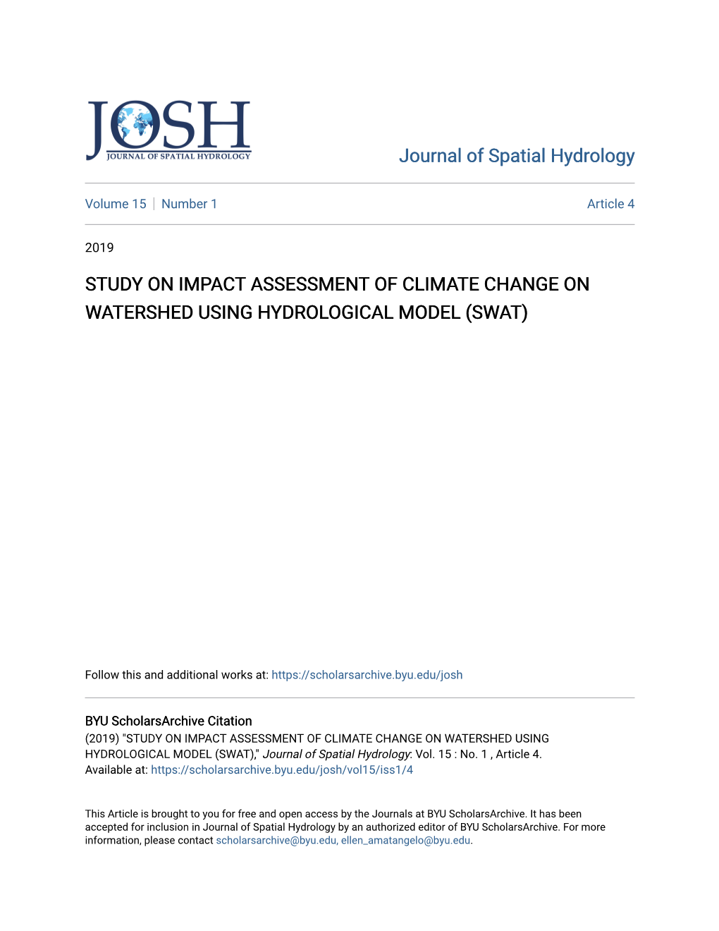Study on Impact Assessment of Climate Change on Watershed Using Hydrological Model (Swat)