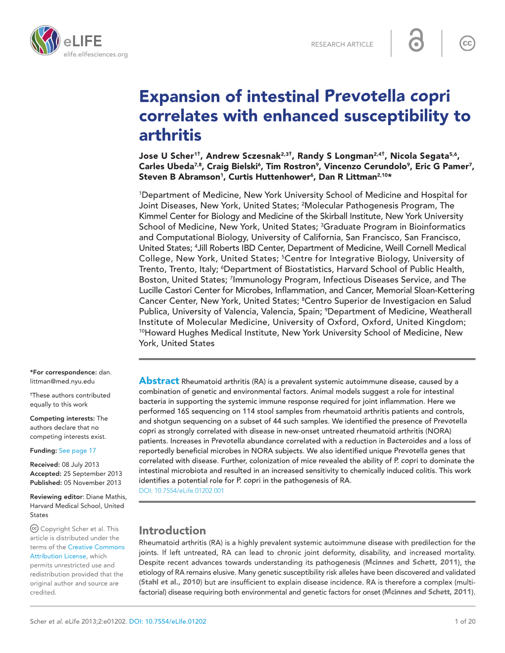 Expansion of Intestinal Prevotella Copri Correlates with Enhanced