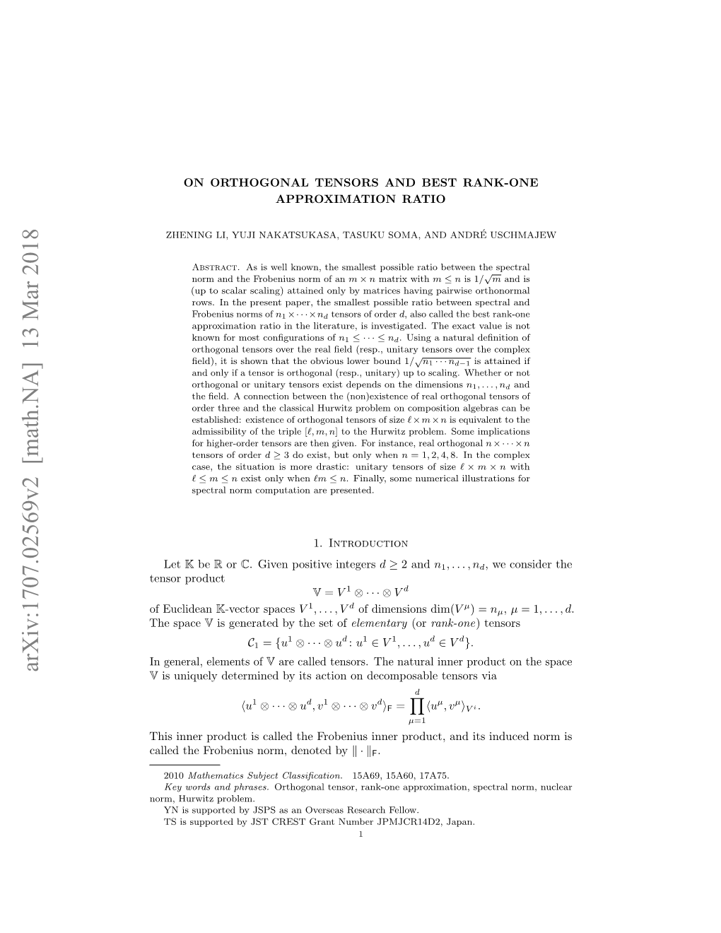 Arxiv:1707.02569V2 [Math.NA] 13 Mar 2018