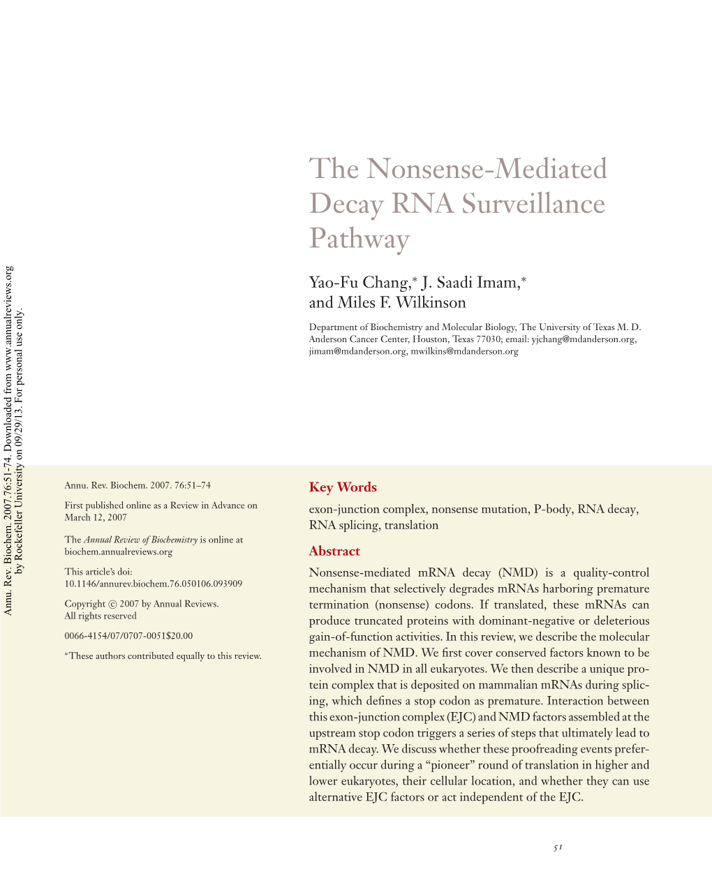 The Nonsense-Mediated Decay RNA Surveillance Pathway