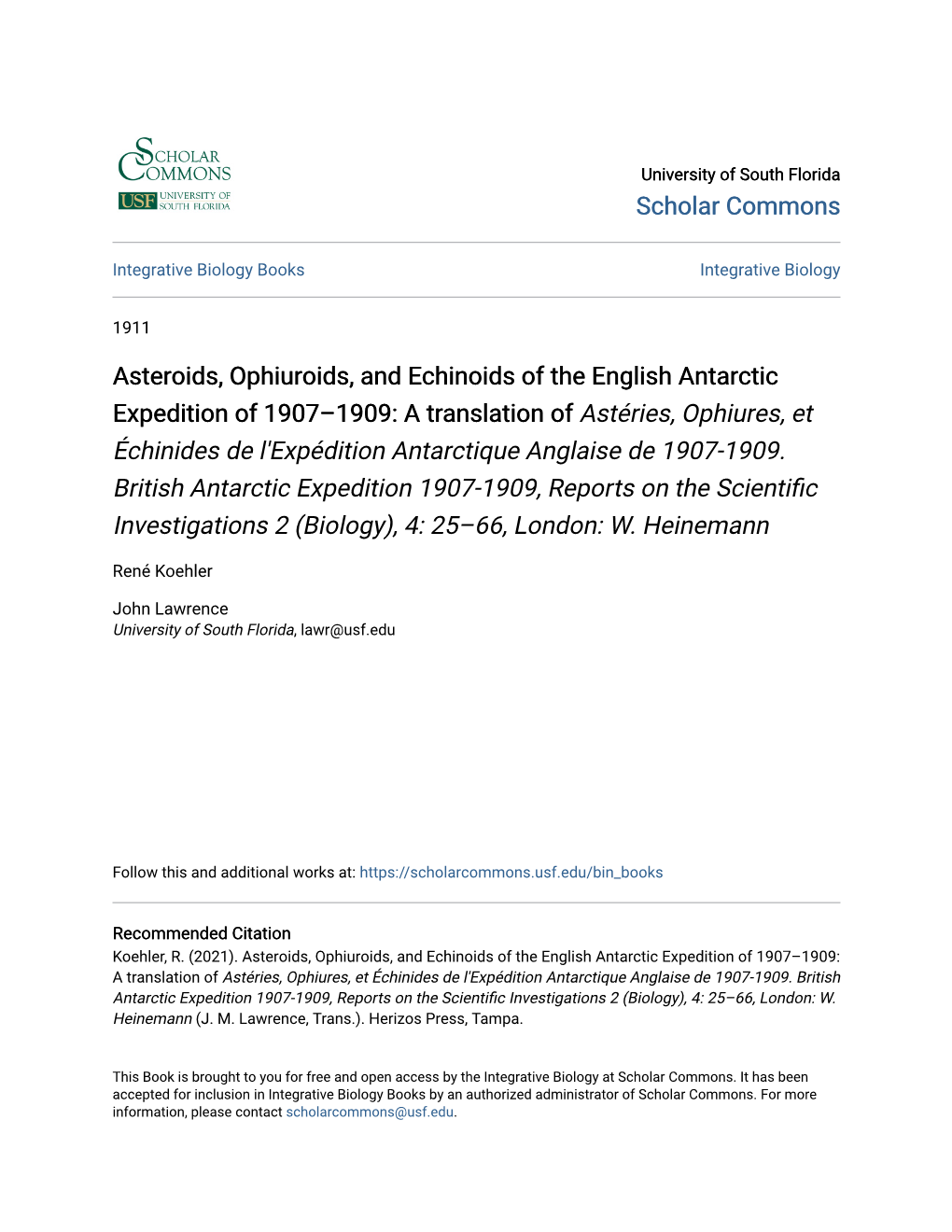 Asteroids, Ophiuroids, and Echinoids of the English Antarctic