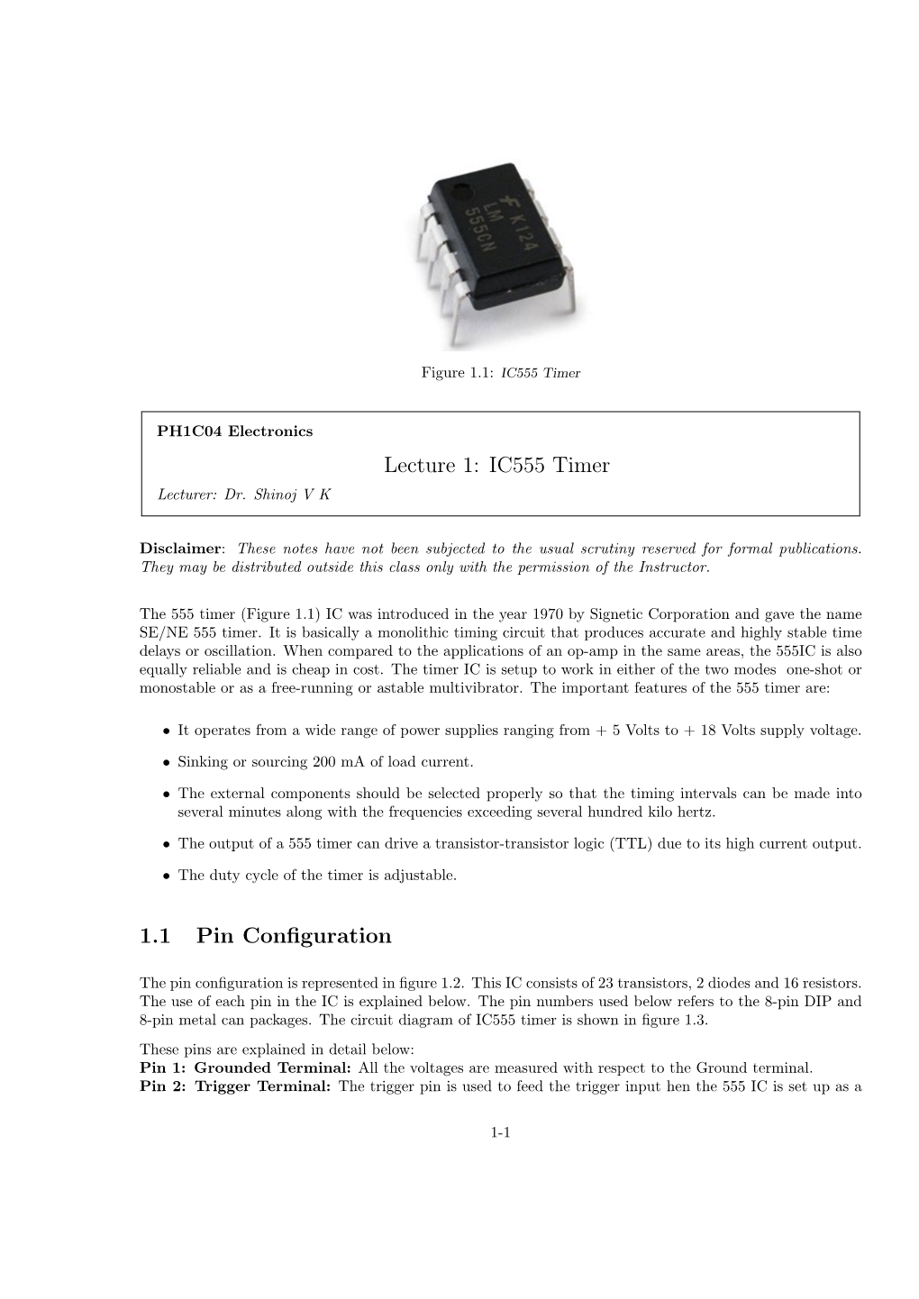 IC555 Timer 1.1 Pin Configuration