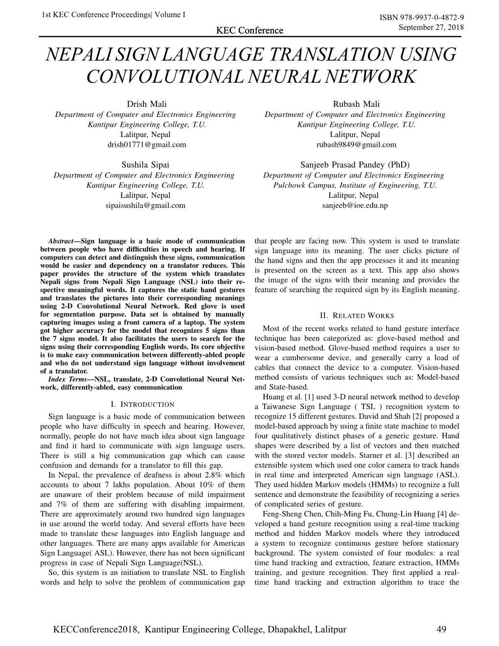 Nepali Sign Language Translation Using Convolutional Neural Network