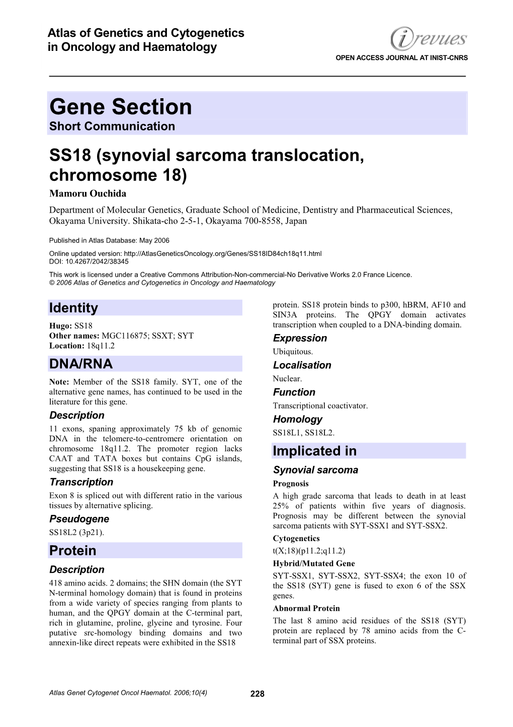 Gene Section Short Communication