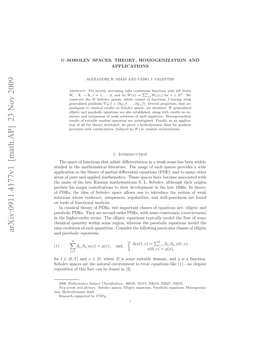 $ W $-Sobolev Spaces: Theory, Homogenization and Applications