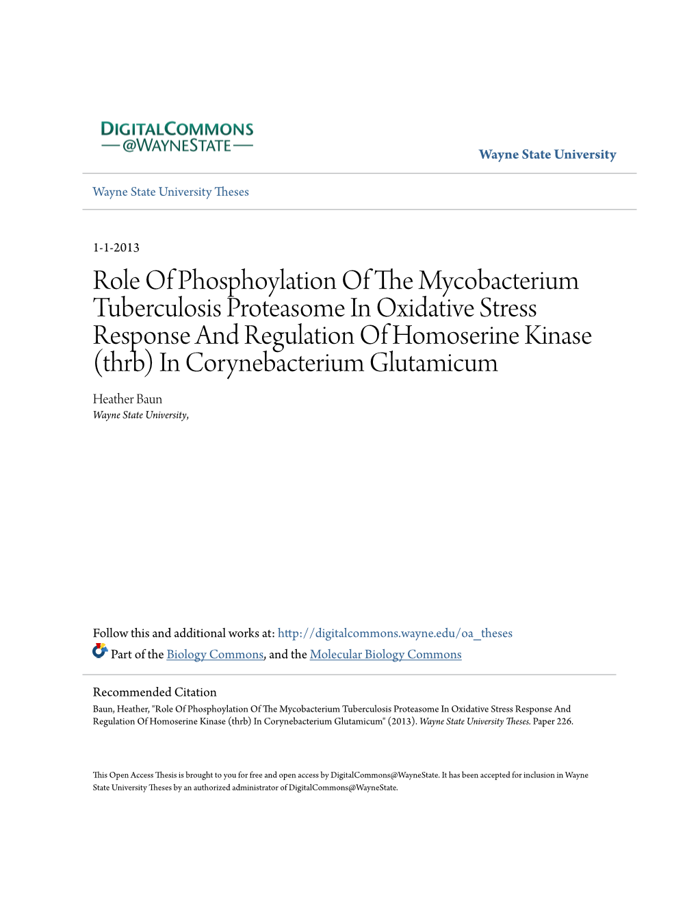 Role of Phosphoylation of the Mycobacterium Tuberculosis Proteasome in Oxidative Stress Response and Regulation of Homoserine Ki