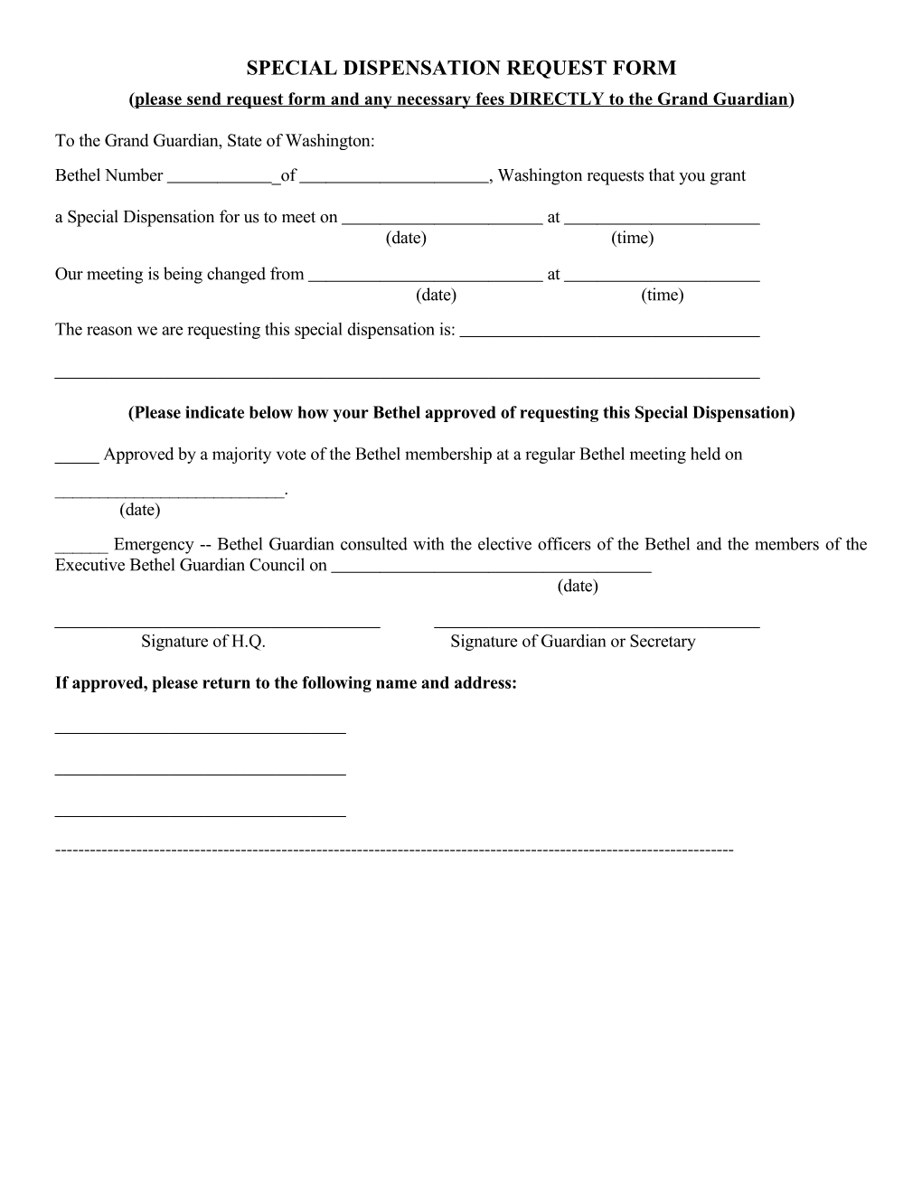 Special Dispensation Request Form