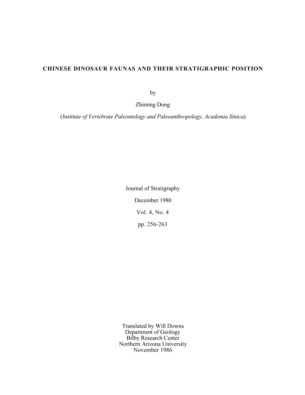 Chinese Dinosaur Faunas and Their Stratigraphic Position