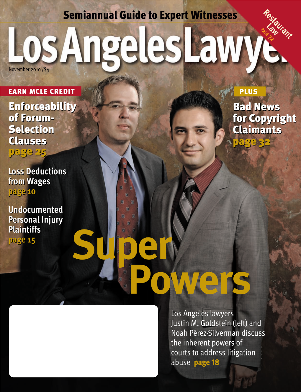 Los Angeles Lawyer November 2010 LOS ANGELES LAWYER__11 01 10__8.375X10.875__4C