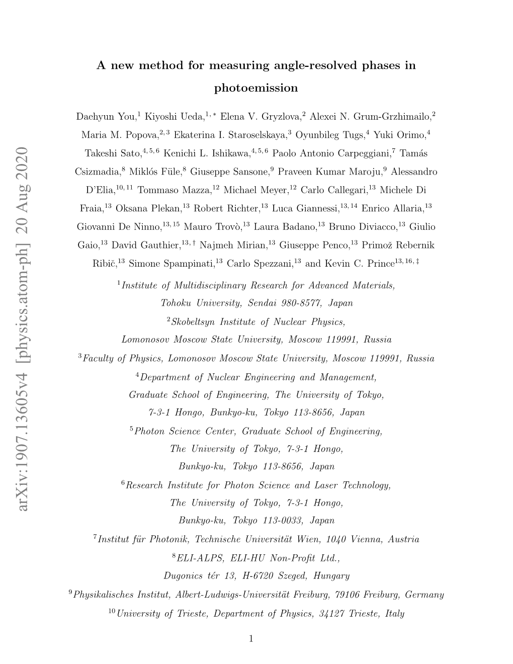 Arxiv:1907.13605V4 [Physics.Atom-Ph] 20 Aug 2020