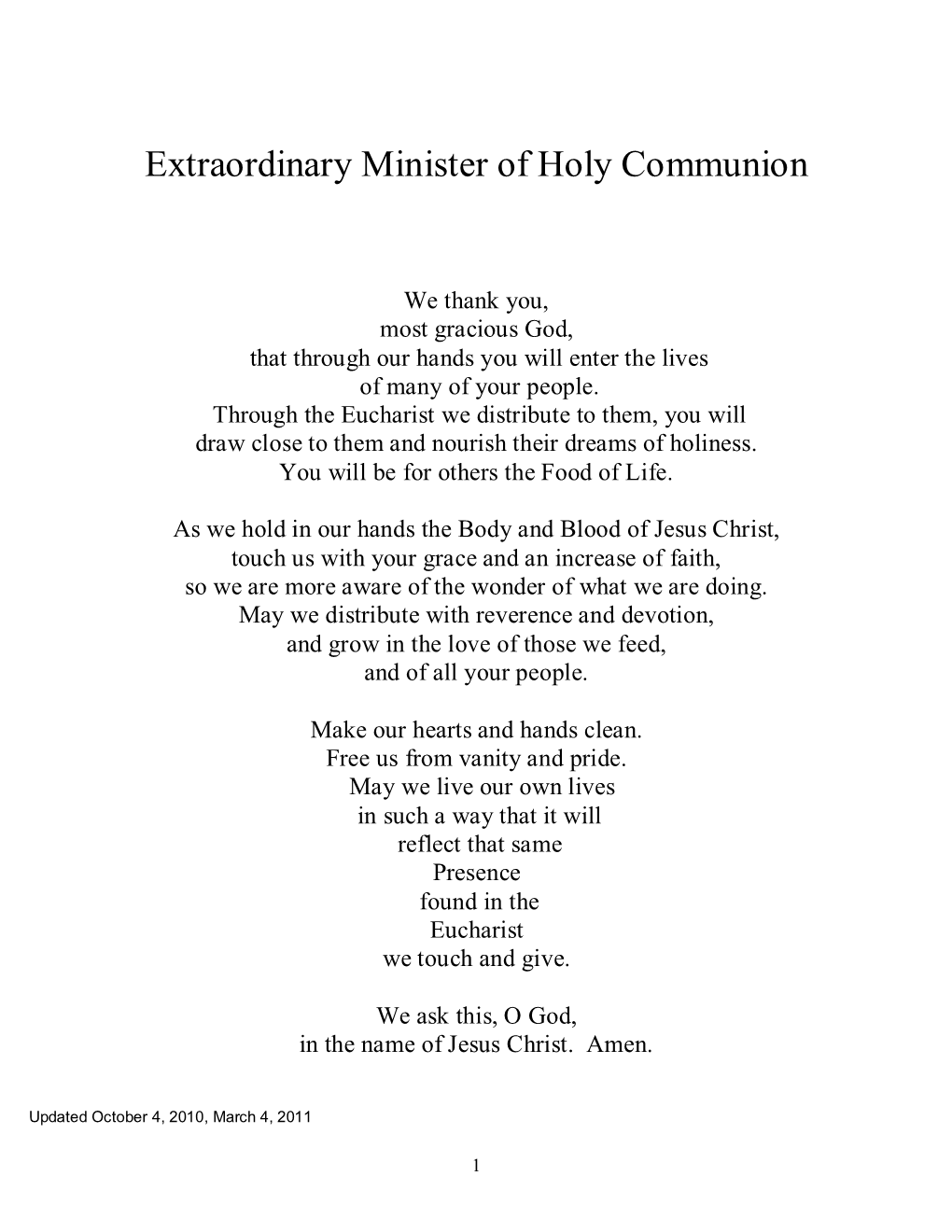 Extraordinary Minister of Holy Communion