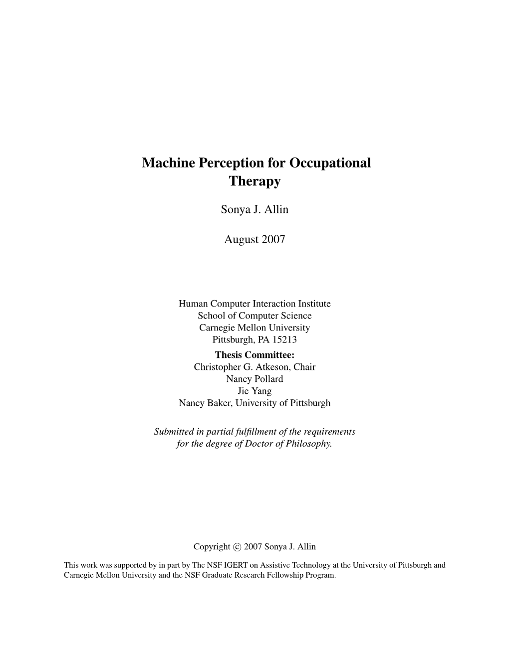 Machine Perception for Occupational Therapy