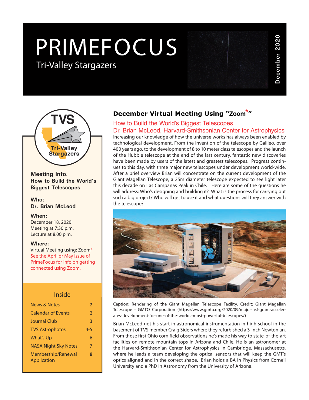 Primefocus Tri-Valley Stargazers December 2020