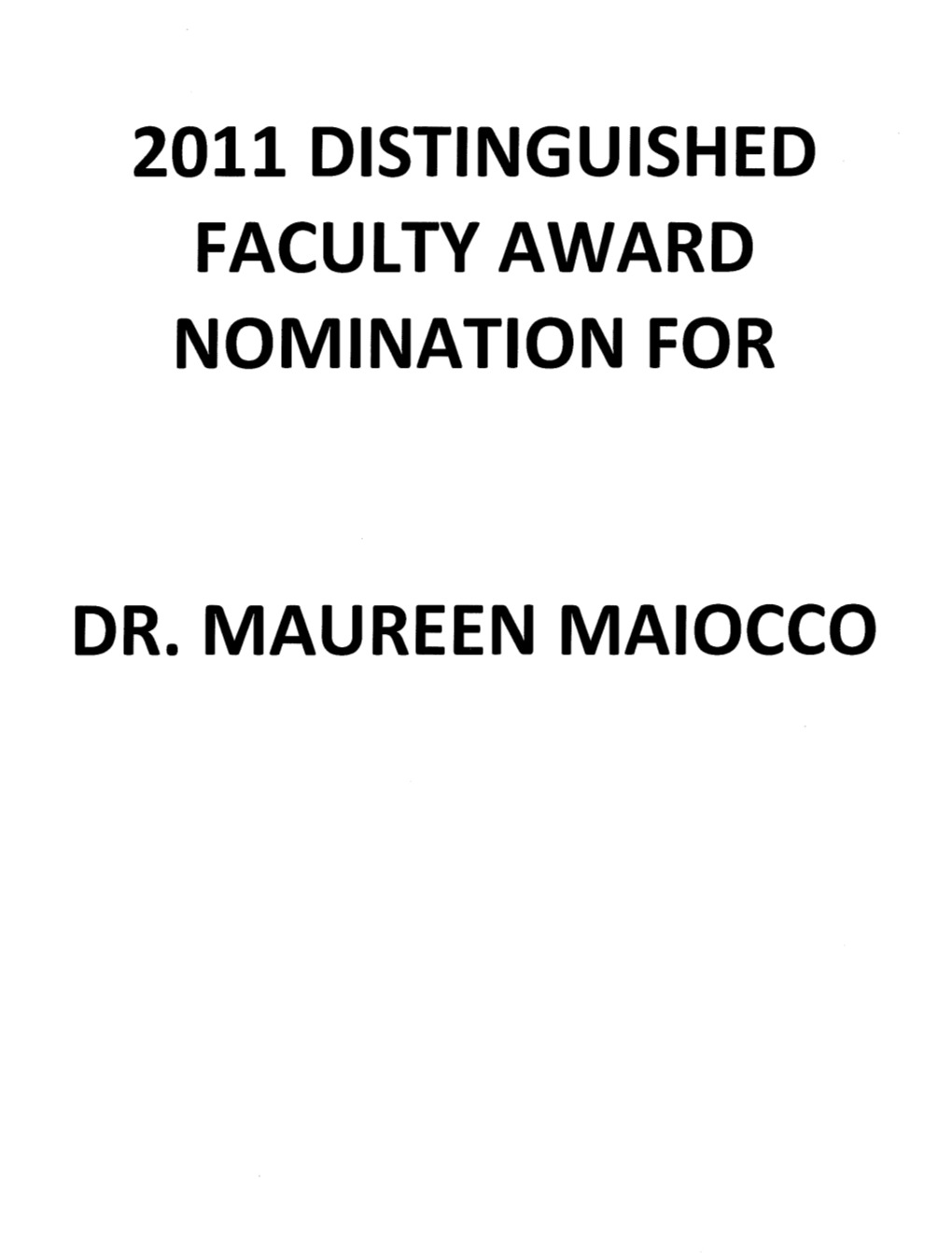 2011 Distinguished Faculty Award Nomination For
