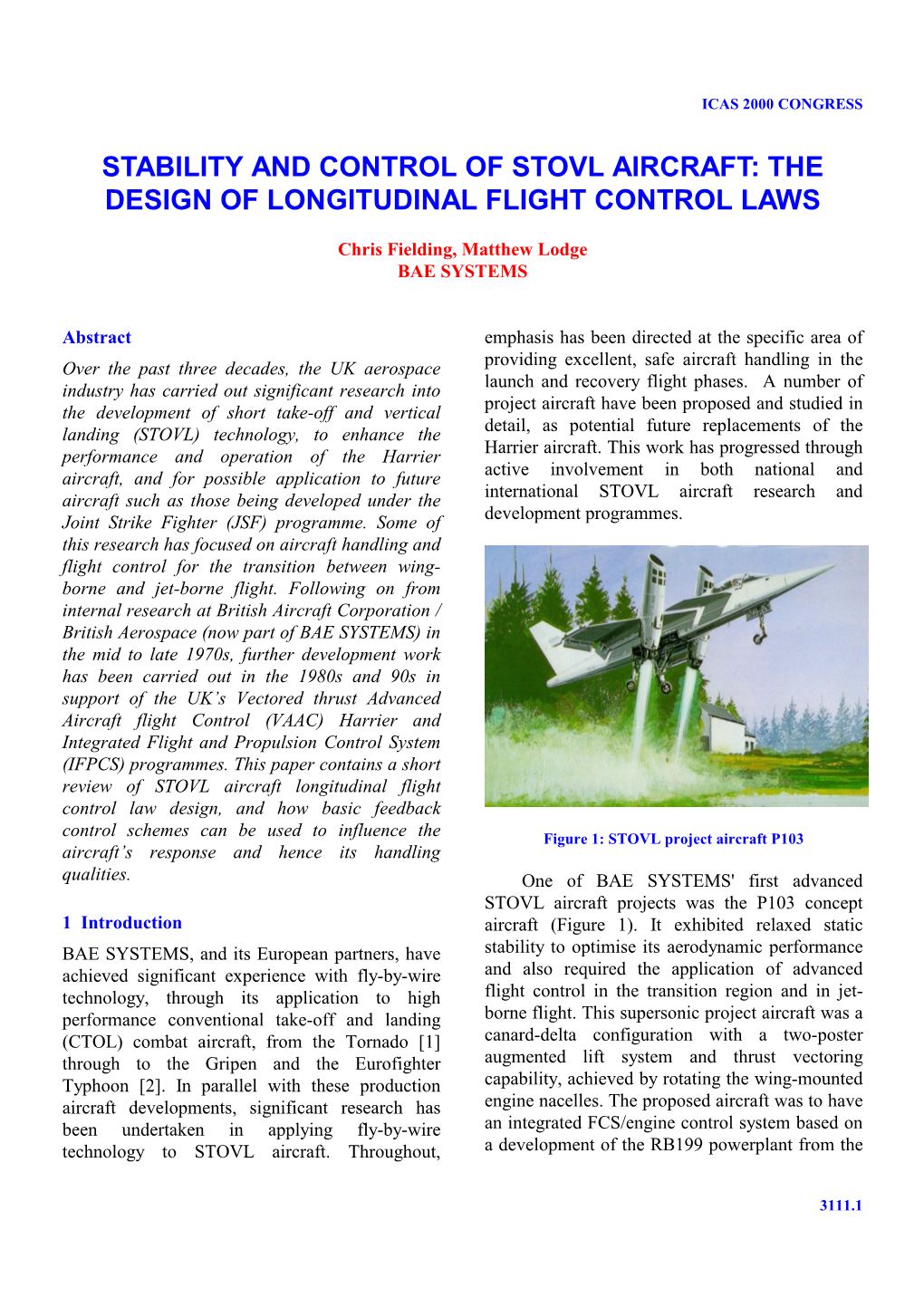 Stability and Control of Stovl Aircraft: the Design of Longitudinal Flight Control Laws