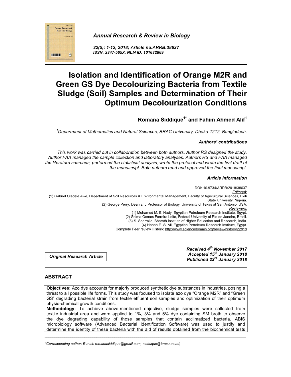 Isolation and Identification of Orange M2R and Green GS Dye