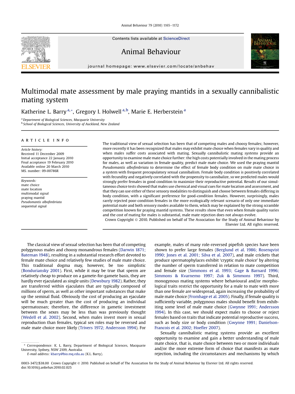 Multimodal Mate Assessment by Male Praying Mantids in a Sexually Cannibalistic Mating System